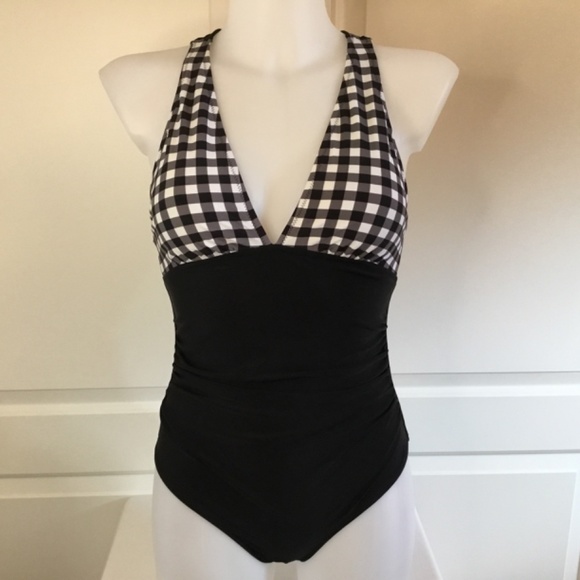 NWT Cupshe Black And White Ruched Back Cross One Piece Bathing Suit Size Small - Picture 2 of 6